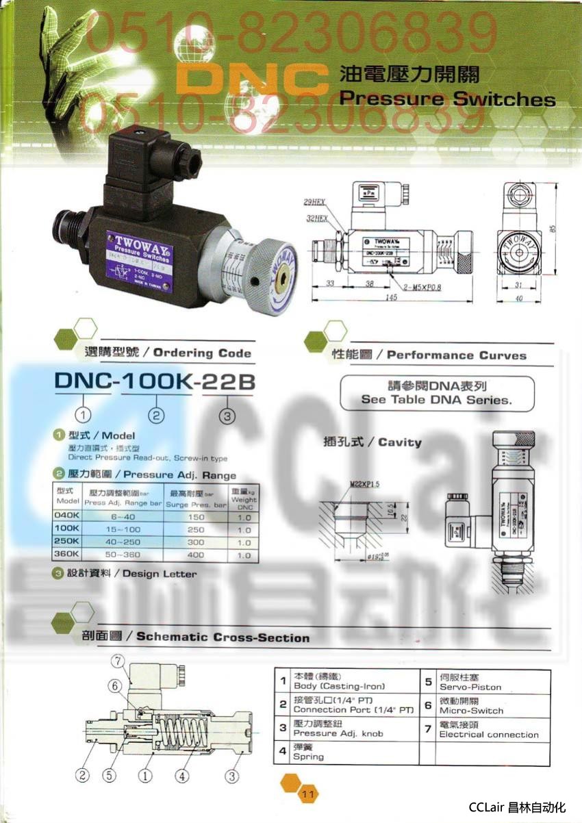 台湾 台肯  TWOWAY 油电压力开关    DNC-250K-06I  DNC-360K-06I